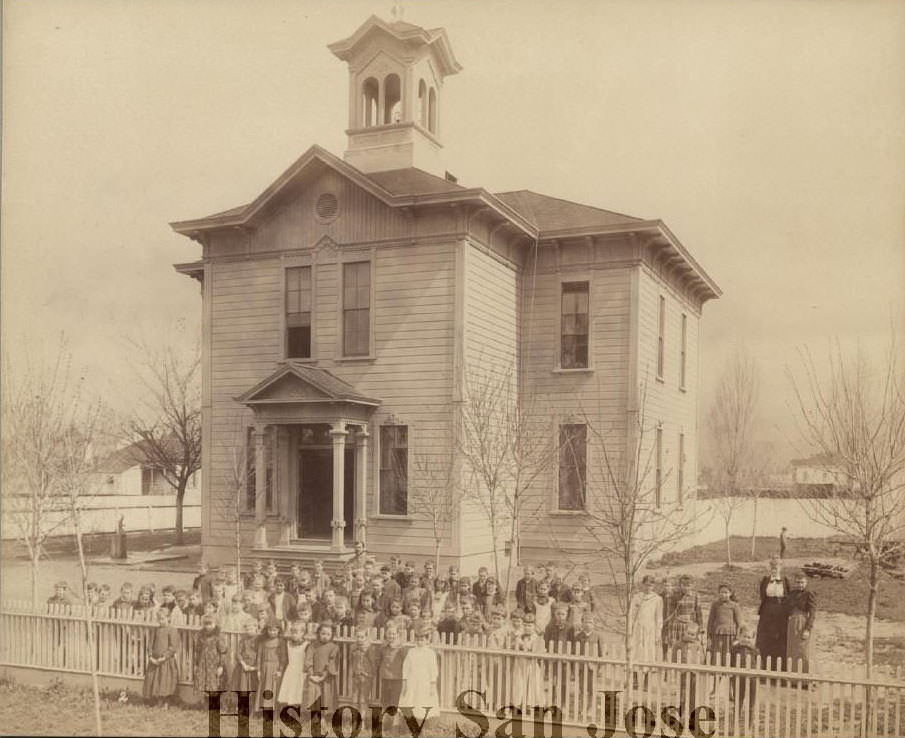 Students in front of East San Jose School, located on McLaughlin Avenue, East San Jose, 1892