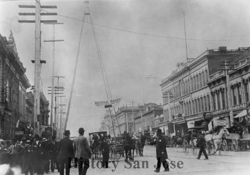 Electric Light Tower from First and Santa Clara Street, 1890