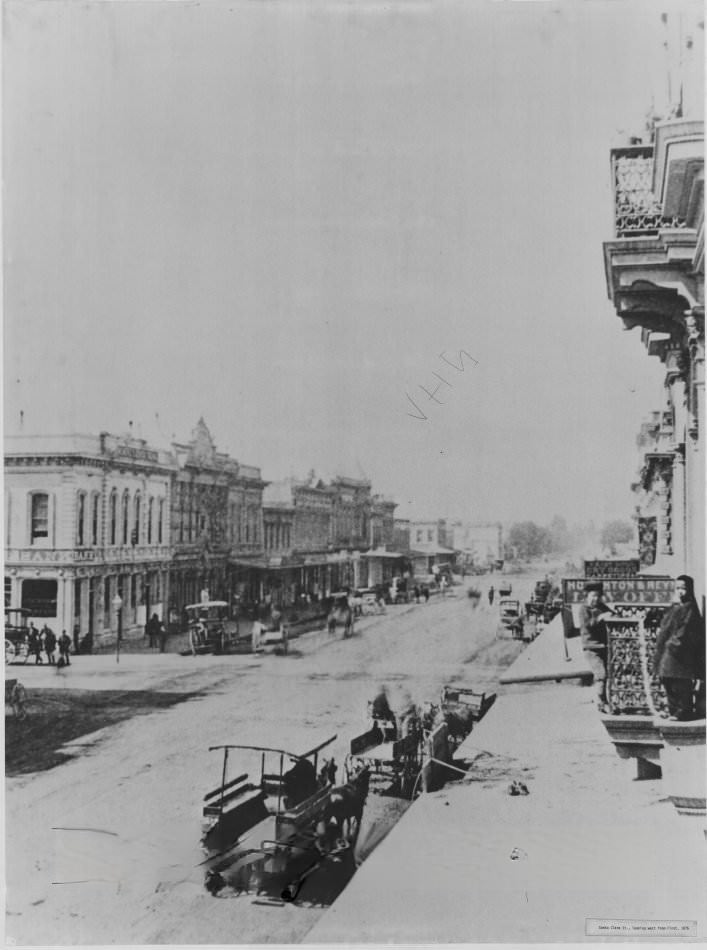 Santa Clara Street San Jose, looking west from First, 1875
