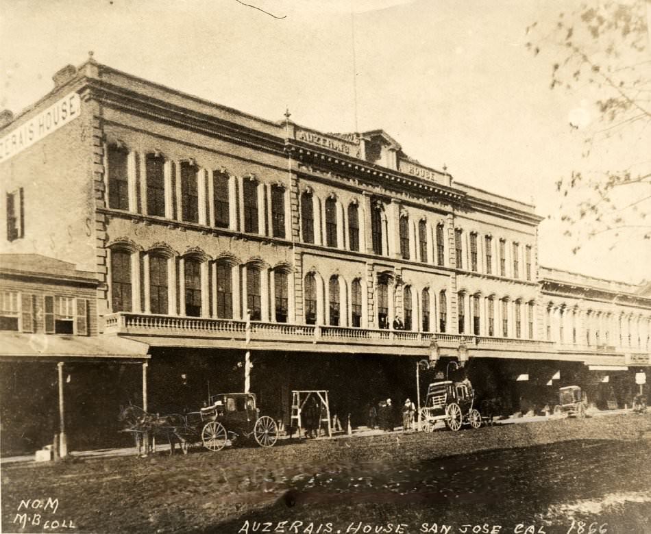 Auzerais House, San Jose California 1866. Santa Clara Street near First Street.