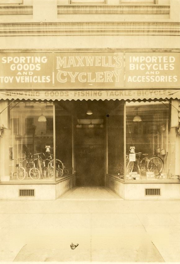 Maxwell's Cyclery Storefront, San Jose, 1916