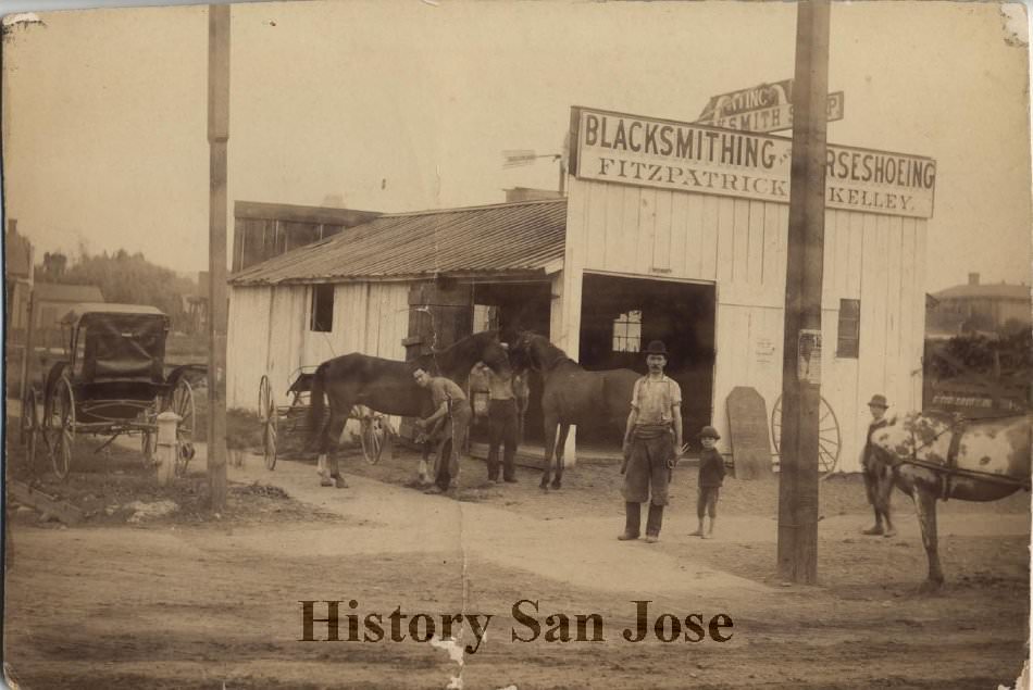 Fitzpatrick & Kelley, Blacksmithing and Horsehoeing, San Jose, 1890s