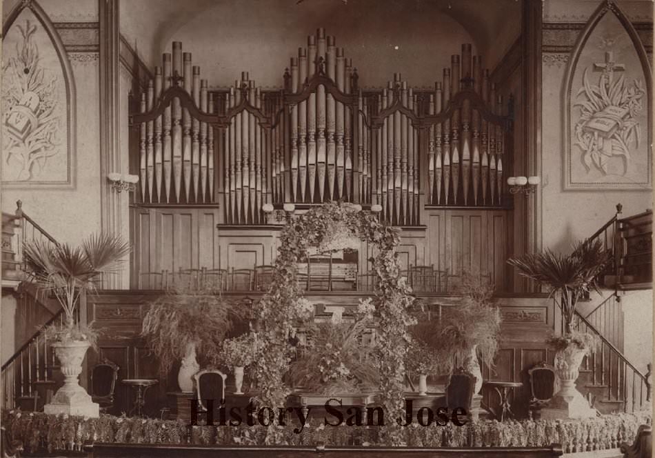 First Methodist-Episcopal Church altar, San Jose, 1894