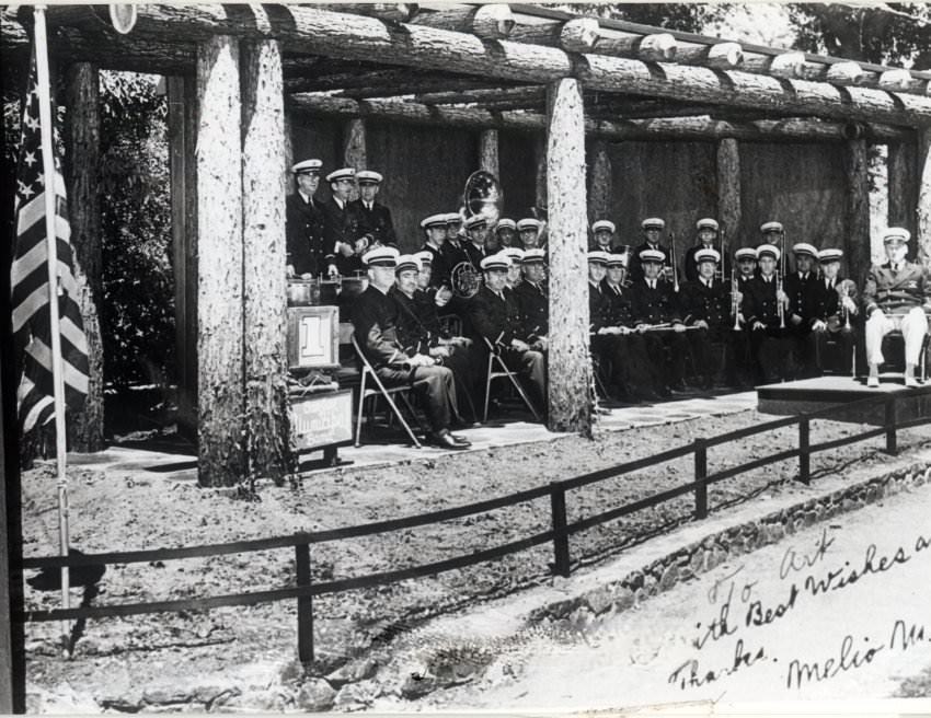 The San Jose Municipal Band often played Sunday concerts at Alum Rock Park, 1940