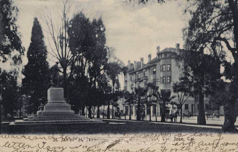 St. James Hotel, Park & McKinley Monument, San Jose, 1909