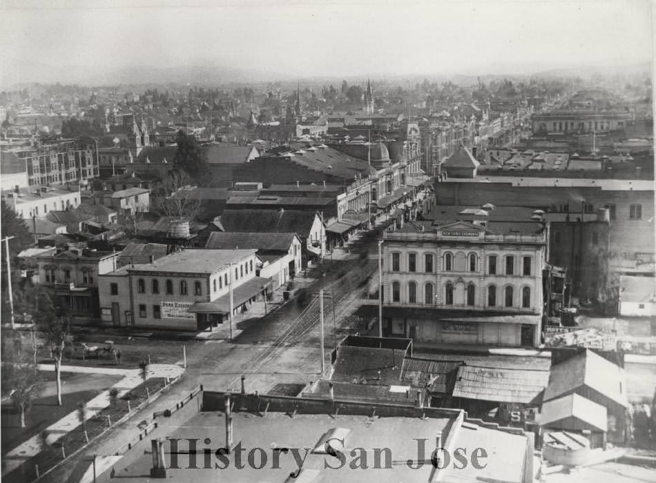 View of downtown San Jose from Courthouse, 1890