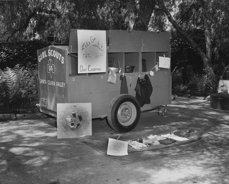 Girl Scouts Santa Clara Valley Day camping trailer, 1955