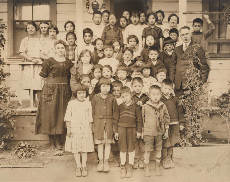 Group of school children on steps, 1930