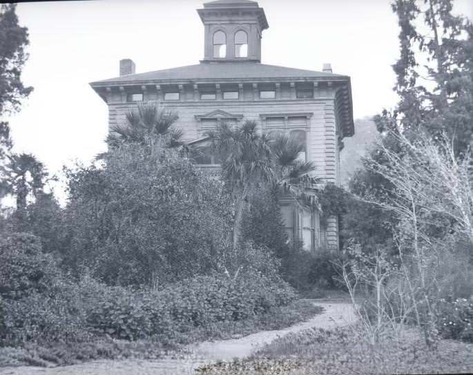 Two story building with cupola, possibly a school, 1905