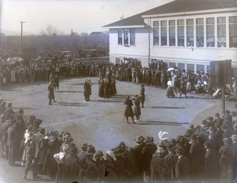 Adults and children at Campbell Union High School event, 1900s