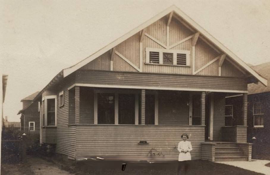 Norma in front of house, 1910