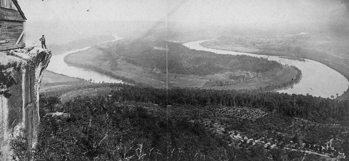 People posing on Tennessee's Umbrella Rock in Lookout Mountain, 1860-1940