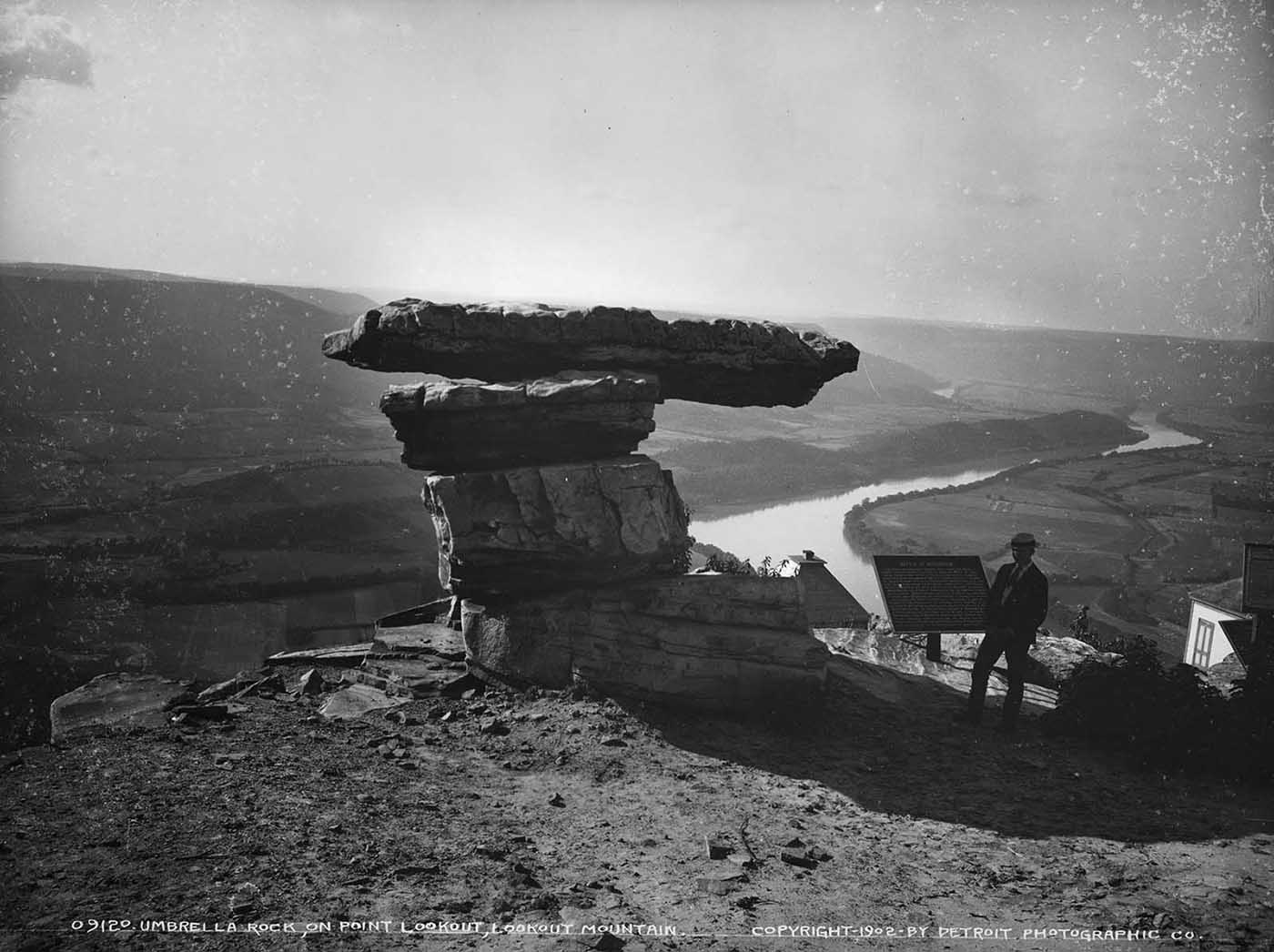 People posing on Tennessee's Umbrella Rock in Lookout Mountain, 1860-1940