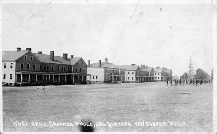 Parade Grounds and Soldiers Quarters at Vancouver Barracks, 1918