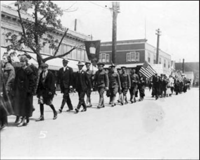 The Berean Bible Class marches during a parade held in Vancouver, 1917