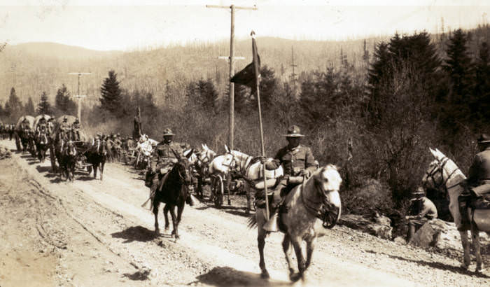 Caravan of Soldiers Heading to Camp Bonneville, 1929