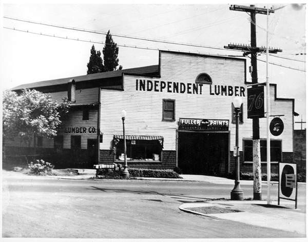 The exterior of the Independent Lumber Company building located at 2615 Main Street off Fourth Plain Boulevard in Vancouver, 1928