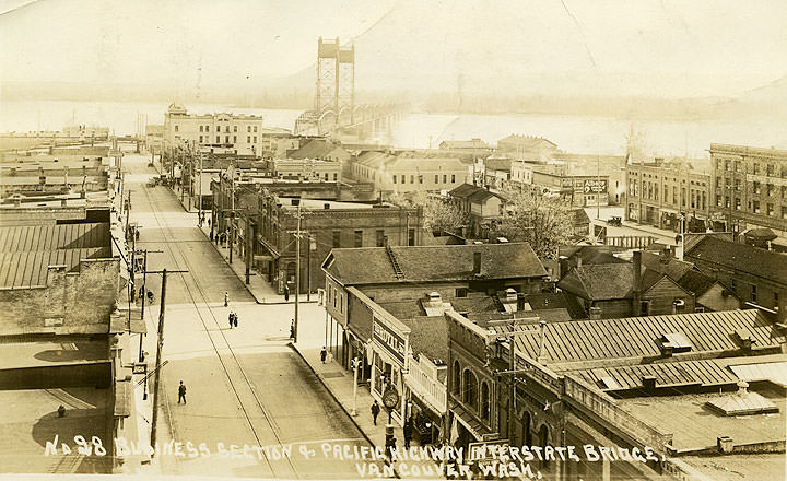 Business Section & Pacific Highway Interstate Bridge, Vancouver, 1917