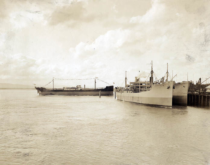 The Cokesit afloat on the Columbia River at the Standifer shipyards in Vancouver, Washington, 1919