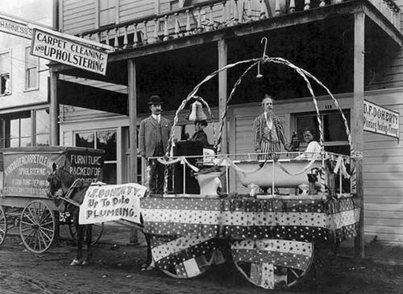 Parade float for Daniel F. Doherty Plumbing, Heating & Tinning Company located at 117 East 5th Street in Vancouver, 1900s