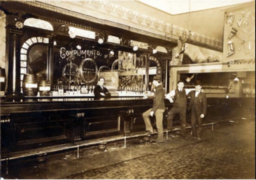 William Shoenig behind the bar at the Lehthle Saloon located at 502 Main Street in Vancouver, 1930s
