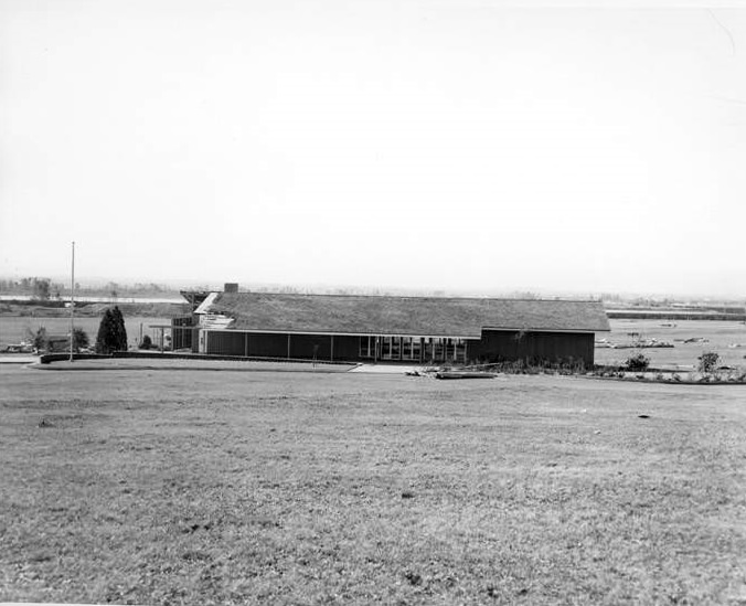 Construction is carried out on the visitor center at the Fort Vancouver National Site, 1940s