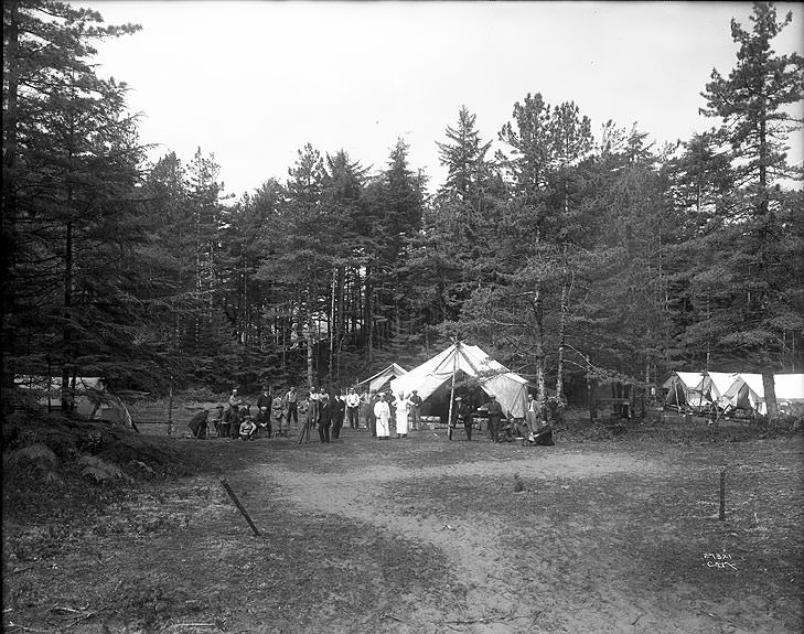 Group of Men by Tents, Clo-oose, Vancouver, 1913