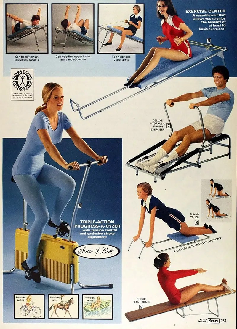 Exercise center workout equipment from 1970s.