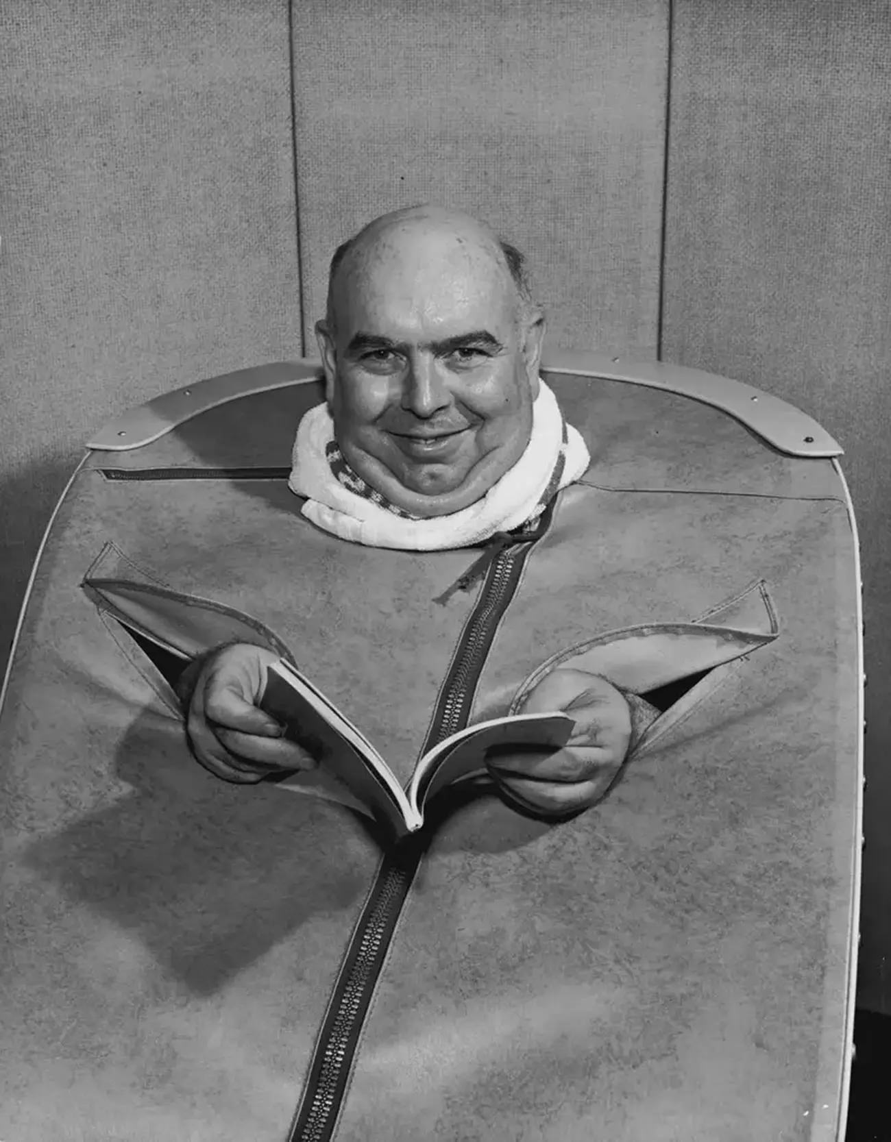 Man in sauna tub in 1955.