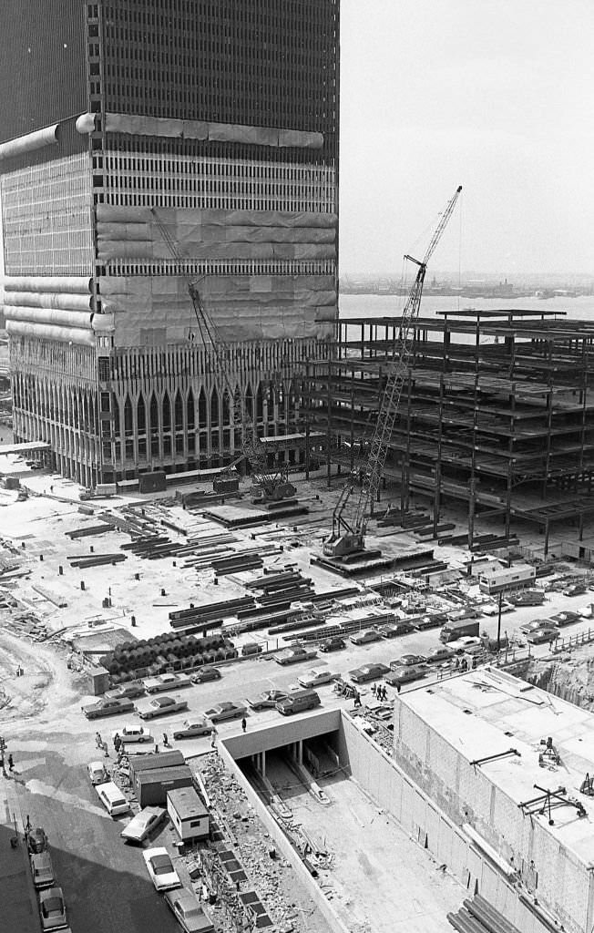 Elevated view of the World Trade Center construction site.