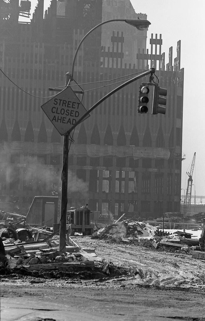 The North Tower (Tower One) of the World Trade Center under construction in the winter of 1970