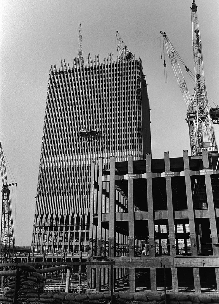 View of the World Trade Center under construction, New York City, 1970.
