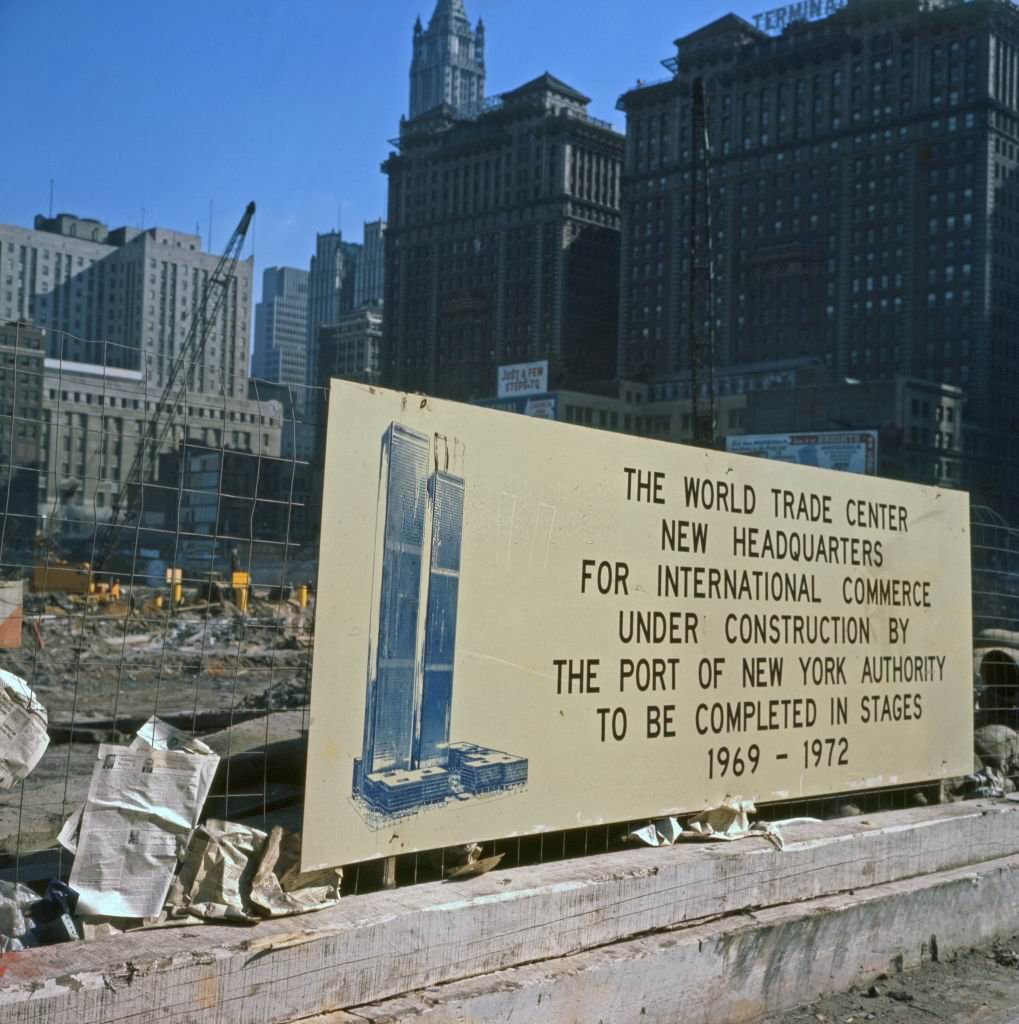 The construction site of towers one and two of the World Trade Center in downtown Manhattan.