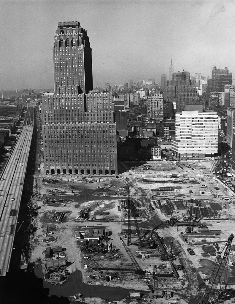 Cleared site for the twin towers of the 110-storey World Trade Center (World Trade Centre) alongside the Hudson River in Lower Manhattan, New York City.