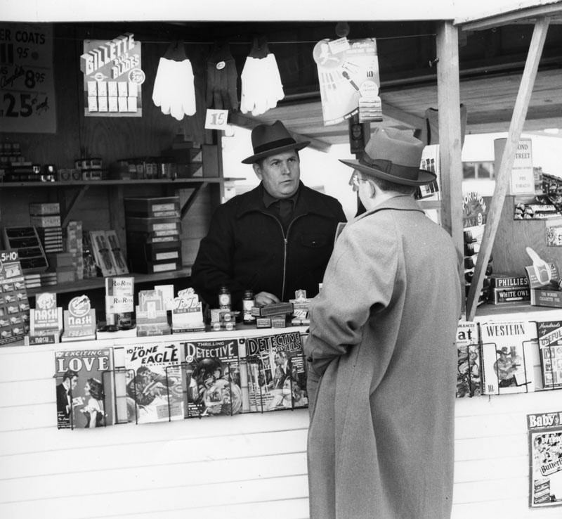 A newsstand offered snacks, comic books, and even Lockheed uniforms in Burbank.