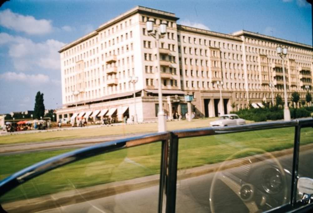 A snapshot from inside our photographer's convertible VW Beetle, taken in Berlin in spring/summer of 1957.