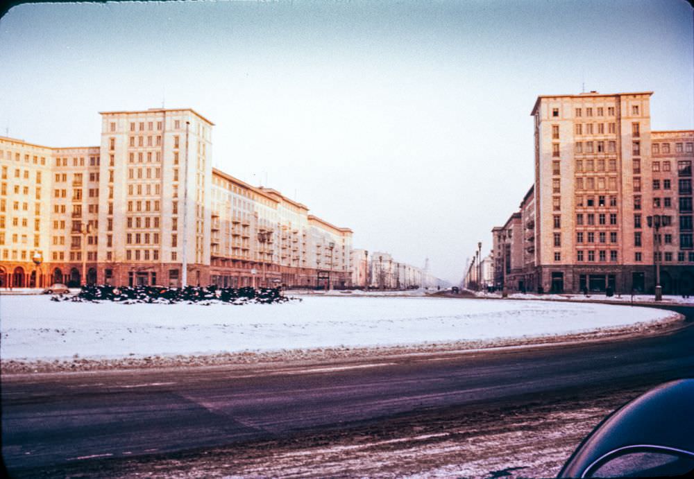 Strausberger Platz in Berlin, in the winter of 1956.