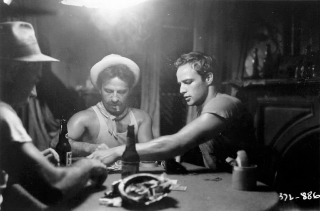 Marlon Brando gambles with Karl Malden in 'A Streetcar Named Desire', 1951.