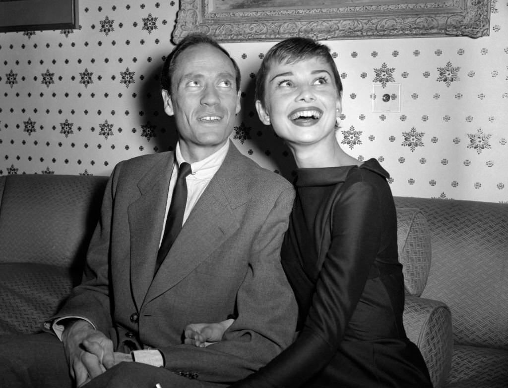 Audrey Hepburn and Mel Ferrer during a party they held in London's Dorchester Hotel.