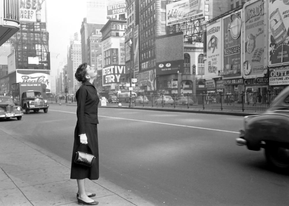 Audrey Hepburn at Times Square in New York City, 1951