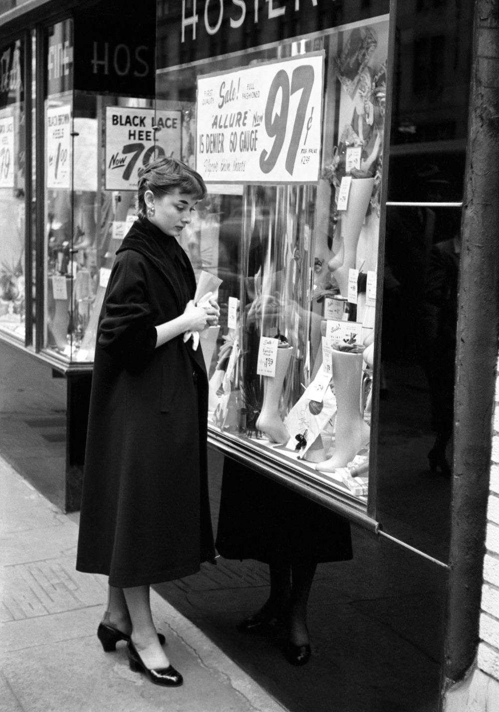 Audrey Hepburn at Times Square in New York City, 1951