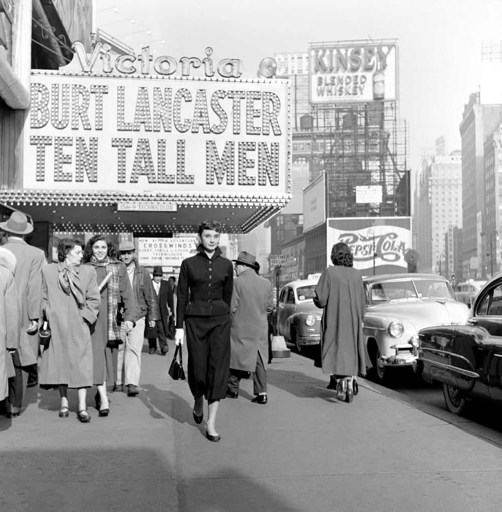 Audrey Hepburn at Times Square in New York City, 1951