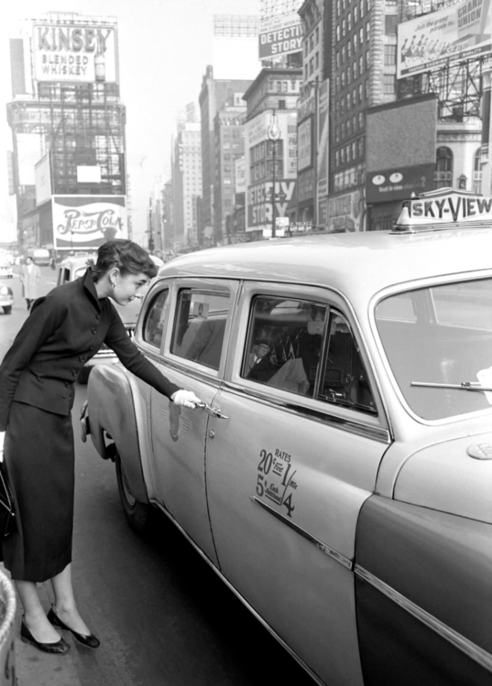 Audrey Hepburn at Times Square in New York City, 1951