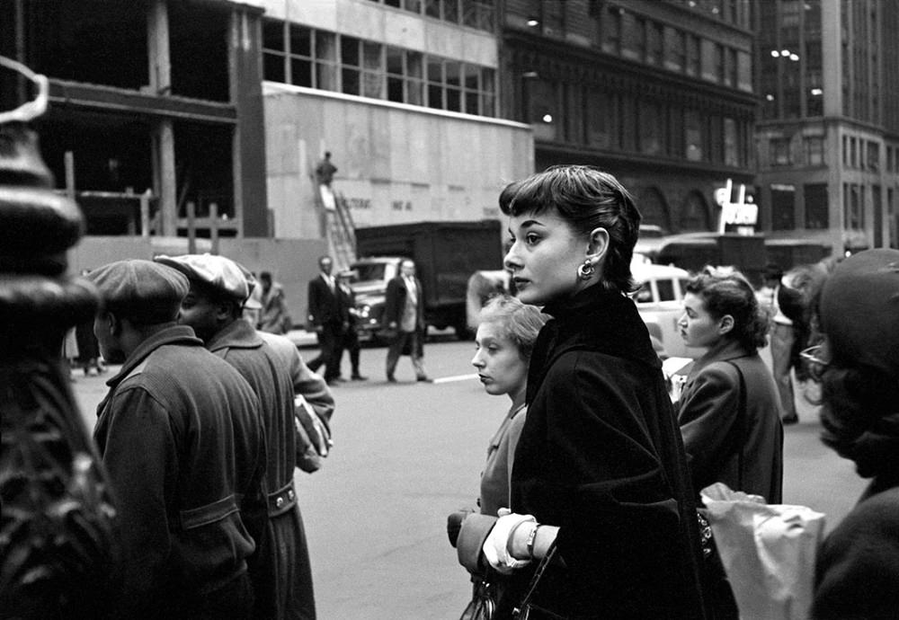 Audrey Hepburn at Times Square in New York City, 1951