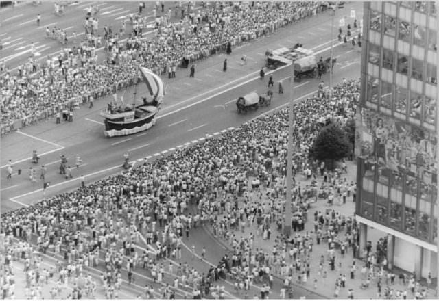 Berlin's 750th Birthday Celebration with a Parade of Portable Computers, Perms and Bikinis in East Germany