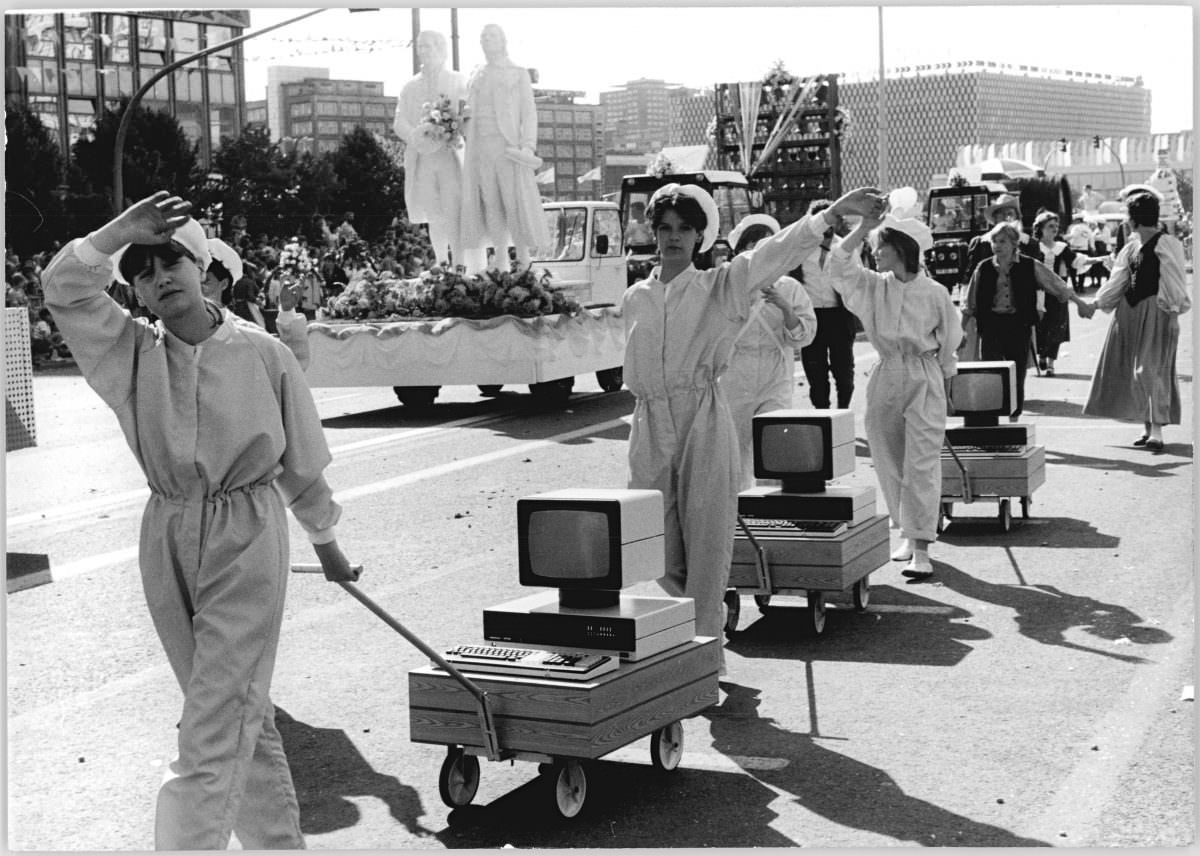 Berlin's 750th Birthday Celebration with a Parade of Portable Computers, Perms and Bikinis in East Germany