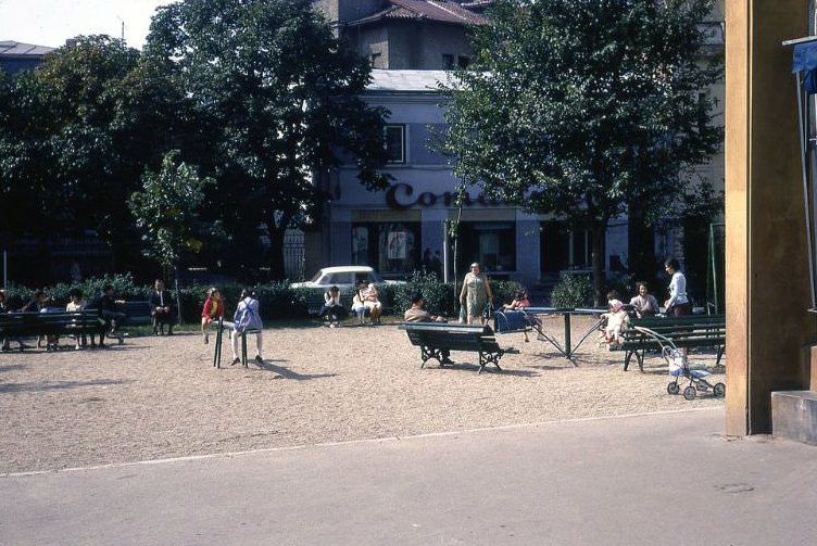 Children play in a park in Bucharest, 1971