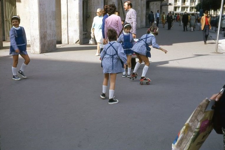 Children play on the street in Bucharest, 1971
