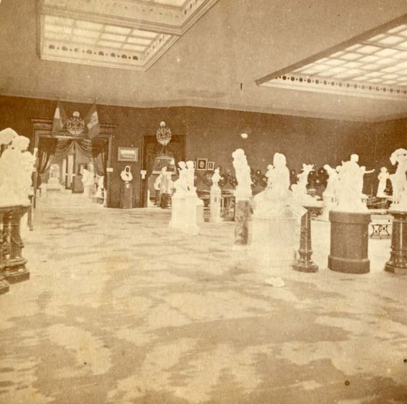 Italian art exhibit in Art Annex, Memorial Hall, Centennial International Exhibition, Philadelphia, Pennsylvania, 1876