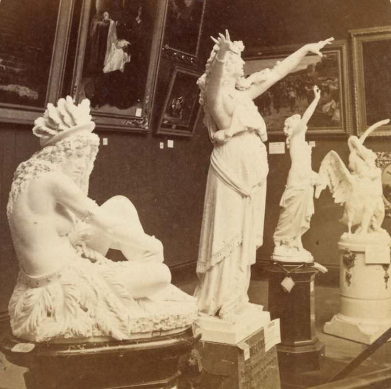 Italian art exhibit in Art Annex, Memorial Hall, Centennial International Exhibition, Philadelphia, Pennsylvania, 1876